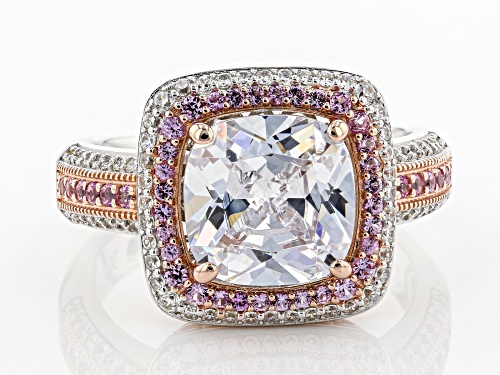 Vanna K™For Bella Luce®6.10ctw Lab Pink Sapphire and Diamond Simulant Platineve®And Eterno™Rose Ring - Size 7