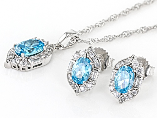 Vanna K™ Bella Luce® Blue Topaz & Diamond Simulants Platineve™ Earrings & Pendant/Chain Set