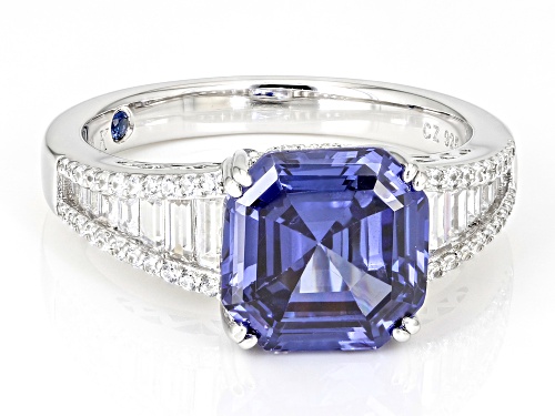 Vanna K™ For Bella Luce® 9.37ctw Tanzanite And White Diamond Simulants Platineve® Asscher Cut Ring - Size 8