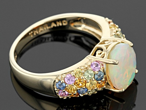 1.28ct Ethiopian Opal, 1.24ctw Green, Blue, Pink, Orange, Yellow Sapphire 10k Yellow Gold Ring - Size 7