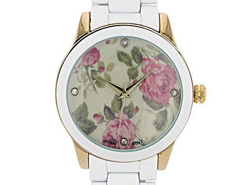 Picard & Cie Ladies White Aluminum Coated Watch With Floral Dial & White Crystal