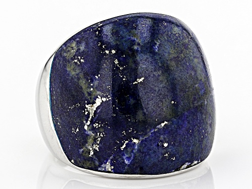 22X19.5MM FREE-FORM CABOCHON LAPIS LAZULI RHODIUM OVER STERLING SILVER RING - Size 7