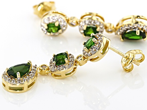 2.00CTW RUSSIAN CHROME DIOPSIDE WITH .77CTW WHITE ZIRCON 18K GOLD OVER SILVER DANGLE EARRINGS
