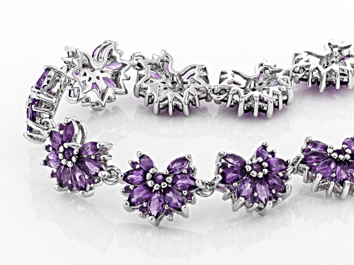 8.96CTW MARQUISE AND ROUND AFRICAN AMETHYST RHODIUM OVER STERLING SILVER BRACELET - Size 7.25