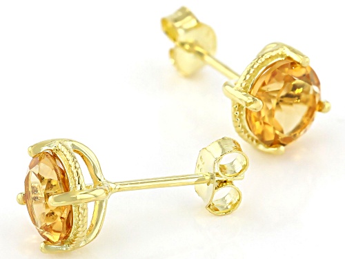 2.16CTW ROUND BRAZILIAN CITRINE 18K YELLOW GOLD OVER STERLING SILVER STUD EARRINGS
