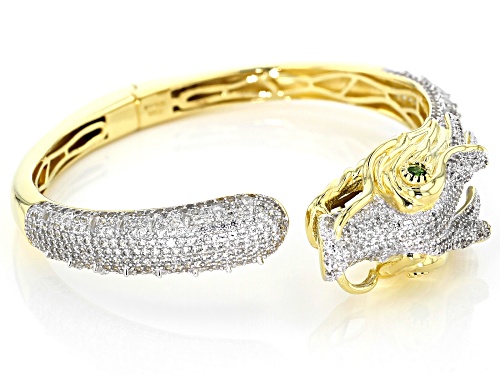7.26ctw White Zircon & Chrome Diopside 18k Gold & Rhodium Over Silver Two-Tone Dragon Bracelet - Size 6.75