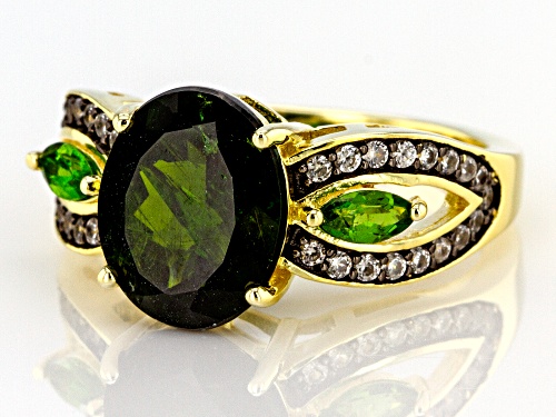3.70ctw Oval & Marquise Chrome Diopside With .34ctw White Zircon 18k Yellow Gold Over Silver Ring - Size 7