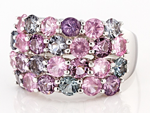 4.27ctw Round Multi-Color Spinel Rhodium Over Sterling Silver Cluster Band Ring - Size 9