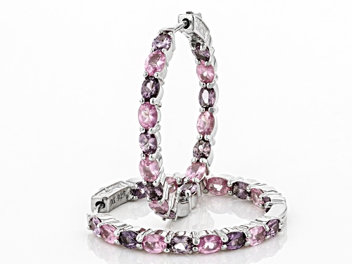 5.47ctw Oval Multi-Colored Spinel Rhodium Over Sterling Silver Inside/Outside Hoop Earrings
