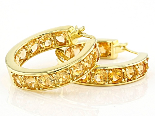 5.98CTW ROUND BRAZILIAN CITRINE 18K YELLOW GOLD OVER SILVER HOOP EARRINGS