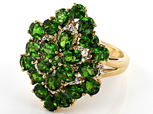 3.34CTW MIXED SHAPES RUSSIAN CHROME DIOPSIDE WITH .16CTW WHITE ZIRCON 18K  GOLD OVER SILVER RING - Size 7