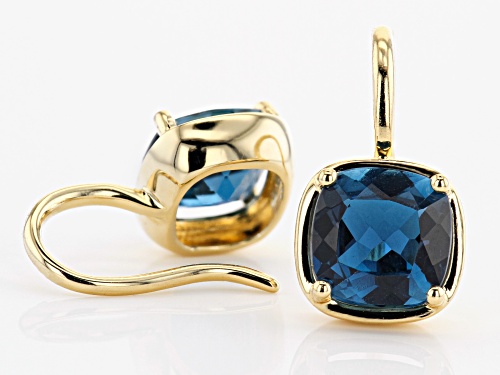 4.70ctw Square Cushion London Blue Topaz 18k Yellow Gold Over Silver Solitaire Dangle Earrings