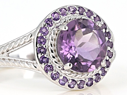 1.76ct 8mm and .24ctw 1.25mm round amethyst rhodium over sterling silver ring - Size 8