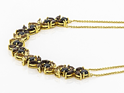 2.40ctw smoky quartz, 2.24ctw citrine and 3.10ctw black spinel, 18K yellow gold over silver necklace - Size 16