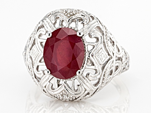 2.72ct Oval Mahaleo® Ruby With .02ctw White Diamond Accent Rhodium Over Sterling Silver Ring - Size 8