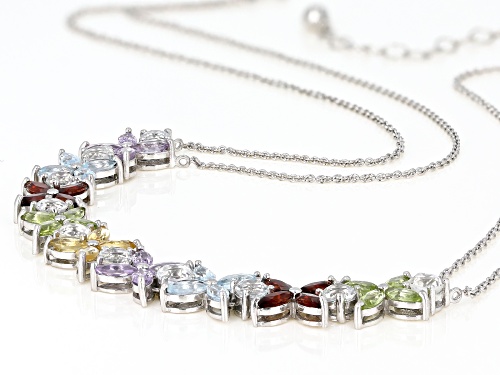 4.92ctw marquise multi-gemstone and 2.60ctw round white topaz rhodium over sterling silver necklace - Size 16