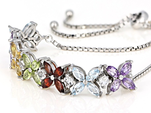 4.76ctw marquise multi-gem and round white topaz rhodium over silver bolo bracelet adjusts 6