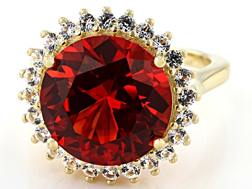 11.05ct Lab Created Padparadshca Sapphire & 1.02ctw Lab Created Sapphire 18k Gold Over Silver Ring - Size 8