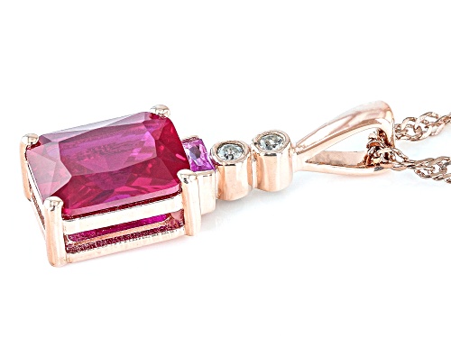 2.12ctw Lab Created Ruby & Pink Sapphire, White Zircon 18k Rose Gold Over Silver Pendant With Chain