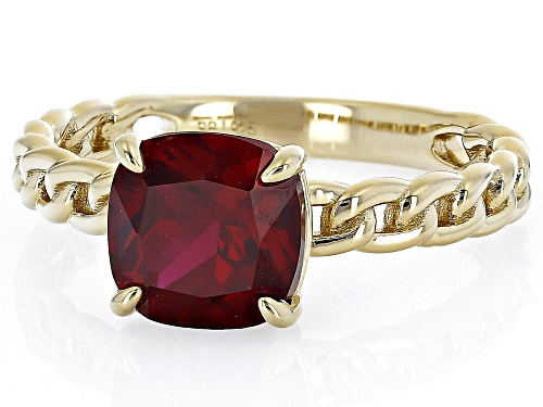 2.07ct Square Cushion Lab Created Ruby 18k Yellow Gold Over Sterling Silver Ring - Size 9
