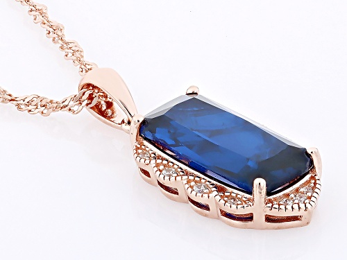 6.12ct Lab Blue Spinel with 0.13ctw White Zircon 18k Rose Gold Over Silver Pendant with Chain