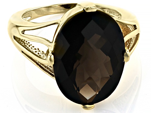 10.65ct Oval Smoky Quartz 18k Yellow Gold Over Sterling Silver Ring - Size 6
