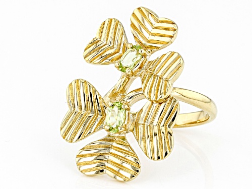 0.41ctw Manchurian Peridot™ 18k Yellow Gold Over Sterling Silver Shamrock Ring - Size 8