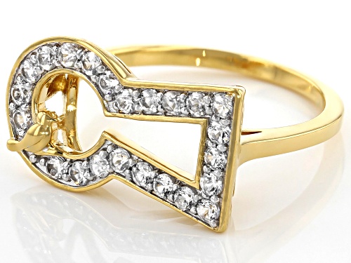 0.59ctw White Zircon 18k Yellow Gold Over Sterling Silver Keyhole With Bird Ring - Size 8