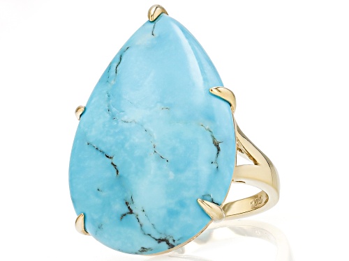 30x20mm Pear Shape Kingman Turquoise 18k Yellow Gold Over Sterling Silver Ring - Size 9