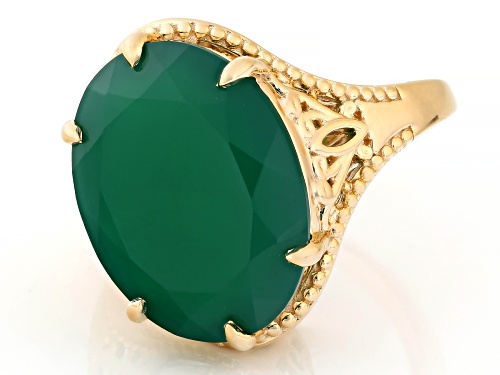 18x14mm Oval Green Onyx 18k Yellow Gold Over Sterling Silver Ring - Size 6