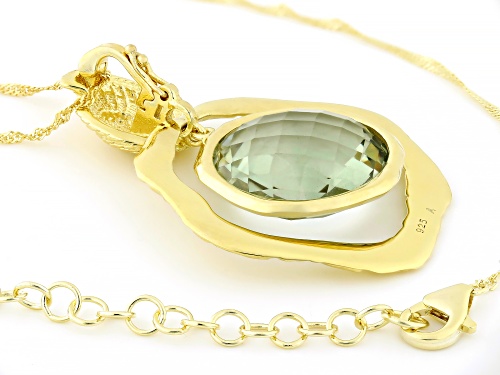 17.00ct Round Prasiolite 18k Yellow Gold Over Sterling Silver Enhancer With Chain