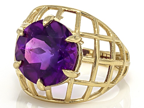 5.40ct African Amethyst 18k Yellow Gold Over Sterling Silver Ring - Size 7