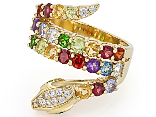 3.01ctw Multi Gemstone 18k Yellow Gold Over Sterling Silver Snake Ring - Size 7
