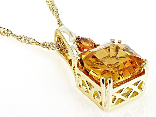 4.05ct Citrine With 0.21ctw Madeira Citrine 18k Yellow Gold Over Sterling Silver Pendant With Chain
