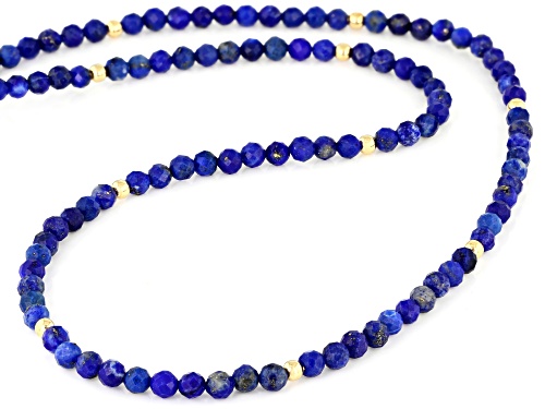 3.8-4.2mm Round Lapis Lazuli 18k Yellow Gold Over Sterling Silver Bead Necklace - Size 18