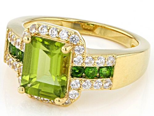3.12ctw Manchurian Peridot™, Chrome Diopside And White Zircon 18k Yellow Gold Over Silver Ring - Size 8