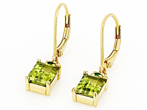 4.26ctw Manchurian Peridot™, Chrome Diopside & White Zircon 18k Yellow Gold Over Silver Earrings