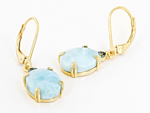 12x10mm Larimar With 0.36ctw London Blue Topaz 18k Yellow Gold Over Sterling Silver Earrings