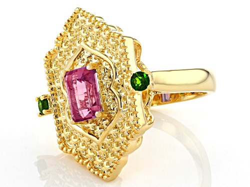 1.68ct Color Change Fluorite & 0.22ctw Chrome Diopside 18K Gold Over Brass Ring - Size 9
