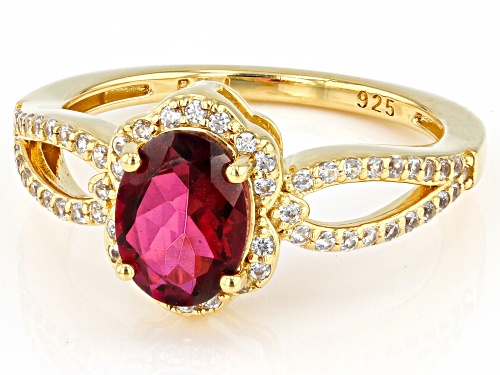 0.81ctw Magenta Petalite With 0.61ctw White Zircon 18k Yellow Gold Over Sterling Silver Ring - Size 7