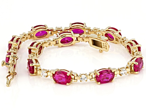 9.69ctw Lab Created Ruby With 1.02ctw White Zircon 18k Yellow Gold Over Sterling Silver Bracelet - Size 8