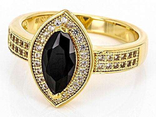 1.08ct Black Spinel With 0.44ctw White Zircon 18k Yellow Gold Over Sterling Silver Ring - Size 10