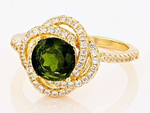 1.40ct Chrome Diopside With 0.59ctw White Zircon 18k Yellow Gold Over Sterling Silver Ring - Size 9