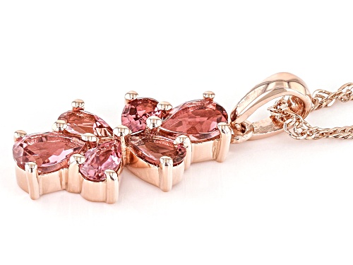 1.29ctw Pear Shape Pink Tourmaline 18k Rose Gold Over Silver Pendant With Chain