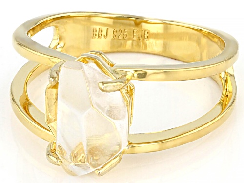 Free-Form White Herkimer Quartz 18k Yellow Gold Over Sterling Silver Ring - Size 8
