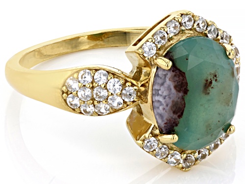 10x8mm Oval Aquaprase® With 0.42ctw White Zircon 18k Gold Over Sterling Silver Ring - Size 9