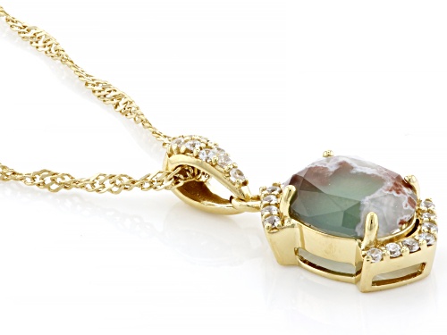 10x8mm Oval Aquaprase® With 0.25ctw White Zircon 18k Gold Over Sterling Silver Pendant With Chain