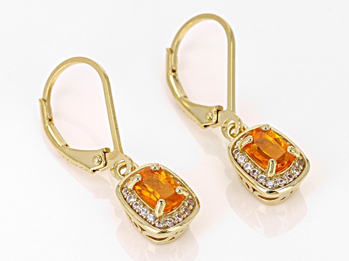 0.60ctw Fire Opal With 0.31ctw White Zircon 18k Yellow Gold Over Sterling Silver Earrings