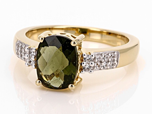 1.62ct Moldavite With 0.20ctw White Zircon 18k Yellow Gold Over Sterling Silver Ring - Size 10