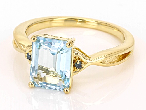 2.52ct Emerald Cut Glacier Topaz™, 0.01ctw Blue Diamond 18k Yellow Gold Over Sterling Silver Ring - Size 8